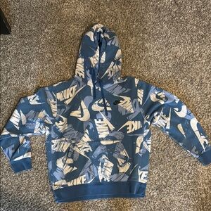 Nike Blue and White Graphic Hoodie